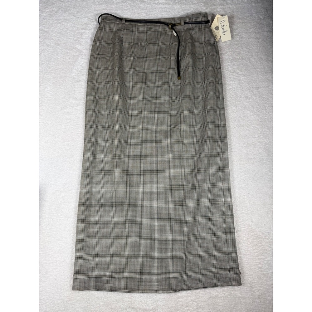 Rafaella Maxi Skirt Womens 14 Brown Plaid NEW 100% Wool Belted Vintage Academic